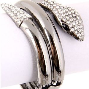 Silver Elegant Crystal Metal Snake Statement Bracelet